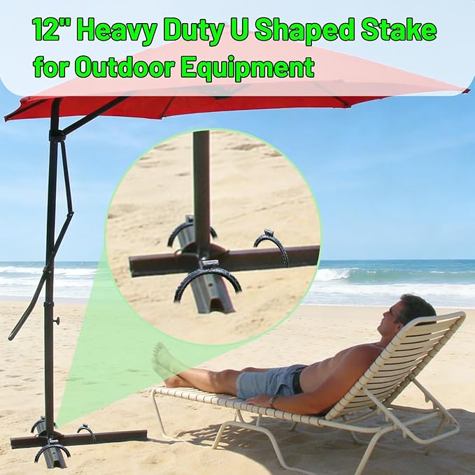 12 Inch U Shaped Heavy Duty Trampoline Stakes 16 Pack, Black Anti Rust Coated Rebar Flat Welded Head, High Wind Securing for Trampolines, Tents, Fences, Garden