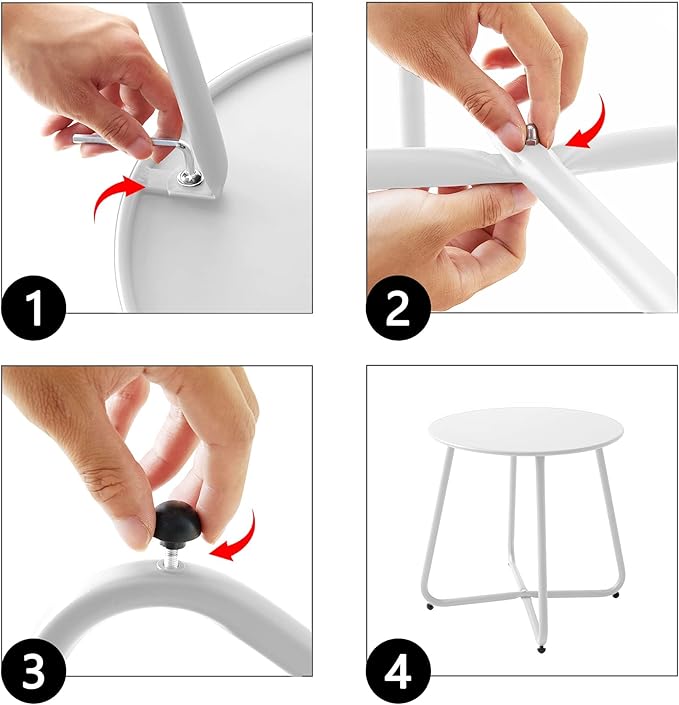 Meluvici Patio Outdoor Side Table Waterproof Round Metal Steel Small Side Table Weather Resistant Portable Outdoor and Indoor End Table for Garden Balcony Yard, White
