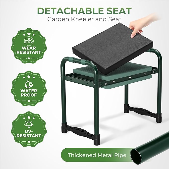 Walensee Garden Kneeler and Seat, Foldable Heavy Duty Garden Stool with Soft Kneeling Pad & Tool Pouch, Easy Stand Up Gardening Bench for Seniors, Women & Men, No Assembly Gardening Gift for Mom Dad