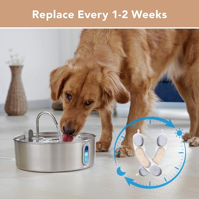 Smartoo Official 16 Packs Dog Water Filter Replacement and 16 Sponges with 1 Pump Holder for 7L/236oz/1.8Gal Stainless Steel Dog Water Fountain
