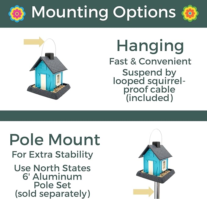 North States Village Collection - Fiesta Blue Cottage Bird Feeder: Hanging Bird Feeder for Outdoors, Holds 5 Pounds of Seed