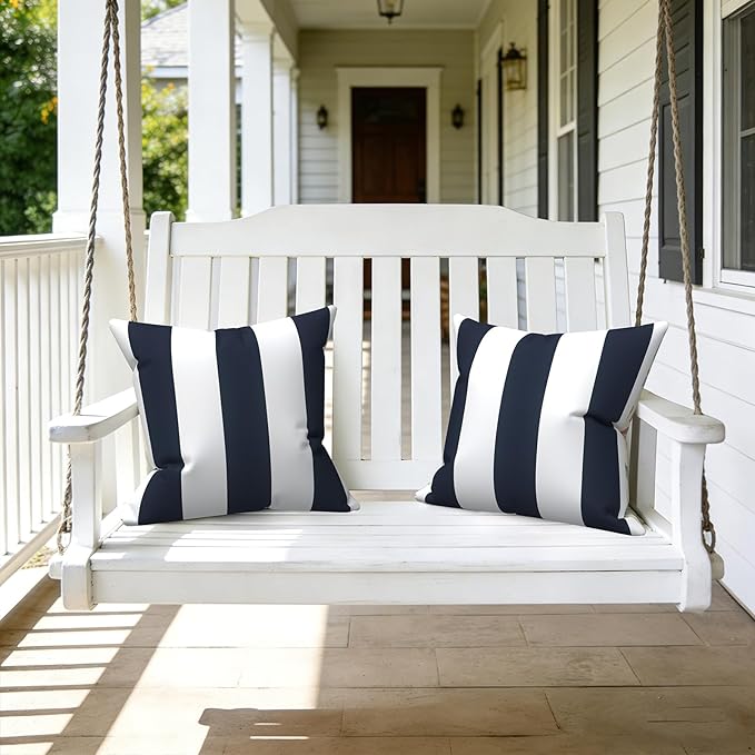 LVTXIII 2 Pack Outdoor Throw Pillow Covers for Patio Furniture, 16x16 Inch Square Pillow Case, Water-Repellent Cushion Covers for Garden, Porch, Sofa, Cabana Navy