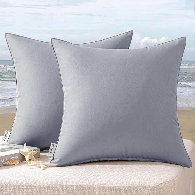 MIULEE Pack of 2 Decorative Outdoor Waterproof Pillow Covers Square Garden Cushion Sham Throw Pillowcase Shell for Spring Patio Tent Couch 16x16 Inch Light Grey