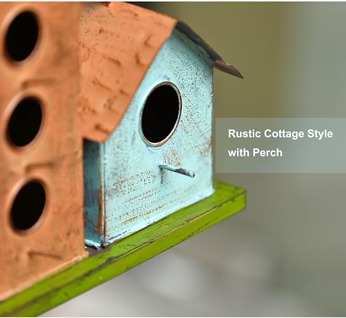 Large Bird House for Outside, 3-Room Metal Birdhouse with Easy Clean Door | Vintage metal bird house with 3 rooms, perfect shelter for finches, wrens and cardinals, featuring a handy clean door