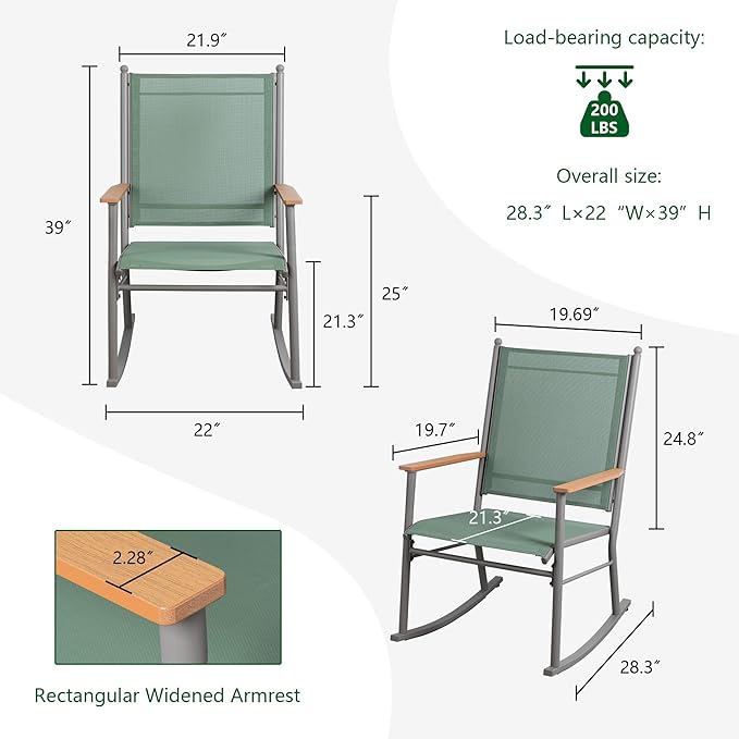 Shintenchi 2 Pcs Outdoor Rocking Chairs Set,Upgraded High Back Patio Rocking Chairs Set,Breathable Textilene Fabric Rocking Chair for Porch,Patio,Garden,Balcony(Green)
