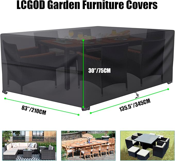 LCOGD Patio Furniture Cover ,Outdoor Furniture Covers Waterproof General Purpose, Outdoor Sofa Sets Covers Heavy Duty Windproof Anti-UV135.5”Lx83”Wx30”H