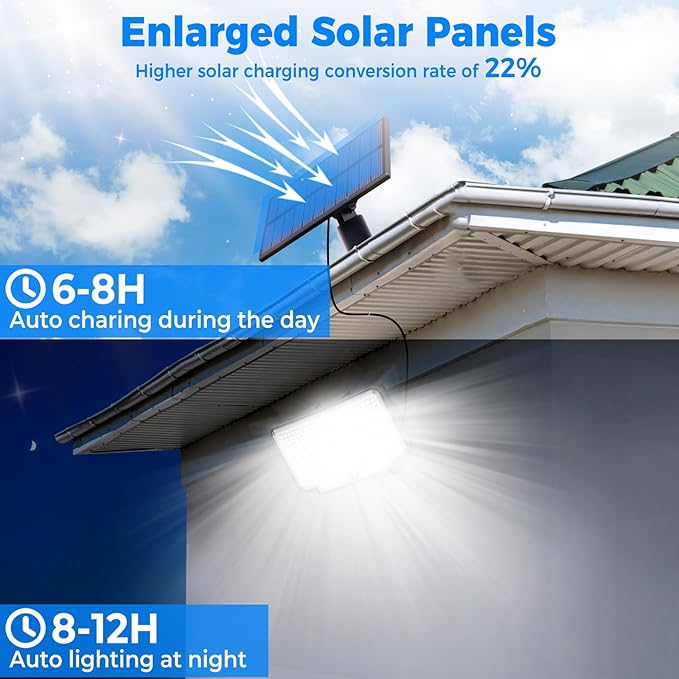 Peasur 6 Pack Solar Motion Lights Outdoor, 318 LED Solar Security Light with 3 Modes, IP65 Waterproof Powered Flood Lights for Outside Garden Garage Yard Backyard