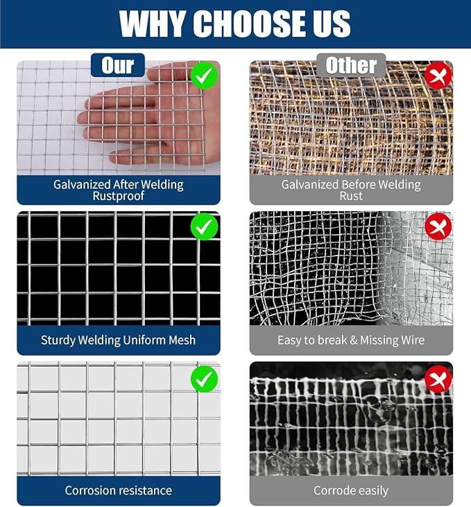 Hardware Cloth 1/2 Inch, 19 Gauge Hot Dip Galvanized Mesh Rolls Welded Chicken Wire Fencing for Chicken Coop Barrier, Poultry Netting Cage Wire Fence (Silver(16in*100ft))