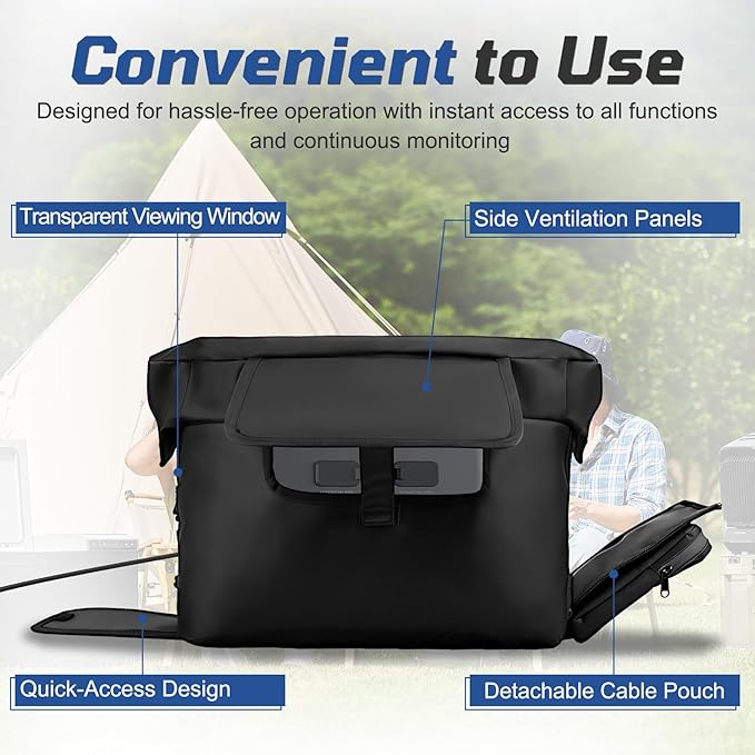 Heavy-Duty Protective Cover Compatible with EcoFlow DELTA 2 Max & Extra Battery, 1680D Waterproof Dustproof Storage Case with Side Accessory Pocket, Precision Fit for Outlets & Ventilation (Black)