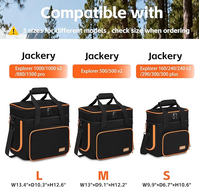 Portable Carrying Case Compatible with Jackery Explorer 300/300 plus/240/240 v2/290/160, Flip-top Design, Double-Layer Soft Power Station Storage Bag for Accessories/Charging Cable/Solar Generator