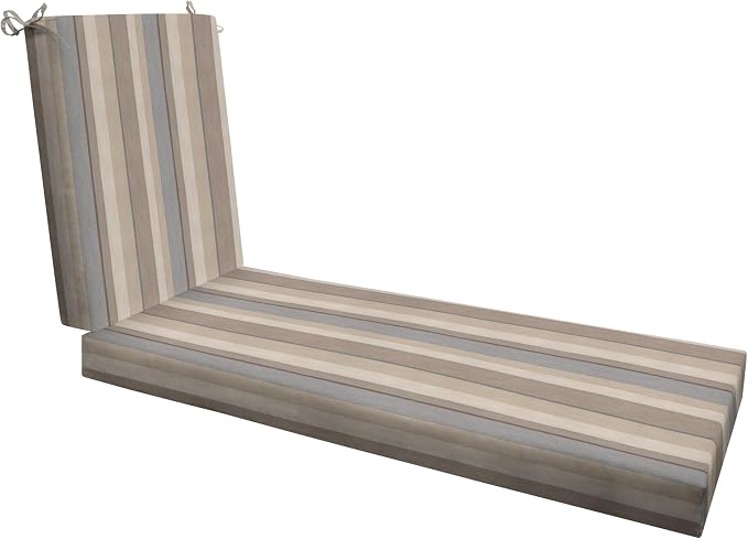 Honeycomb Outdoor Chaise Lounge Cushion for Patio Furniture, Water & Fade Resistant, Removable Cover, 21.5 x 70, Heritage Stripe Taupe