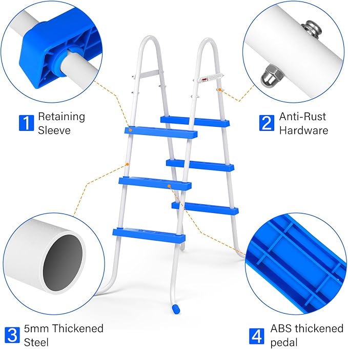 Heavy Duty Steel Frame Swimming Pool Ladder for Above Ground Pools, 3-Step Double-Sided Pool Stairs for 42" Height Pools, 450lbs Capacity with Anti-Slip Rubber Feet & Wide Steps