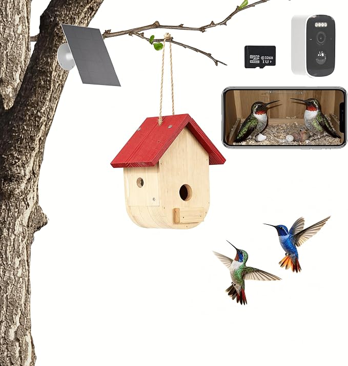 Hummingbird House with Camera Solar Powered
