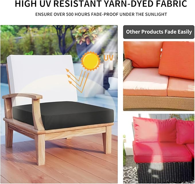 Easy-Going Waterproof Patio Cushion Covers ONLY Cover 20x18x4 inch 2 Pack Replacement Non-Slip Outdoor Seat Cushion Slipcover with Zipper. Black