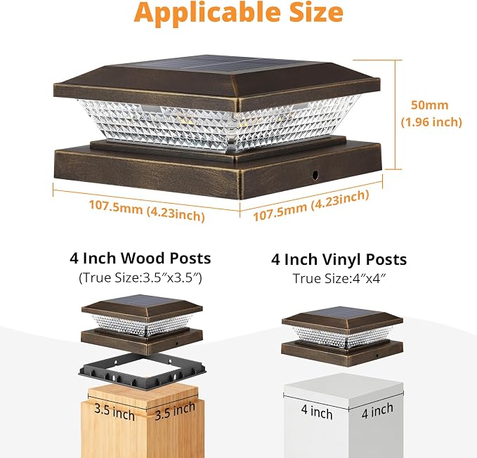 Mlambert 4x4 Solar Post Cap Lights Outdoor 8 Pack, Waterproof Solar Fence Light for Wooden/Vinyl Post, 2 Color Outside Deck Patio Porch Decor, Brown