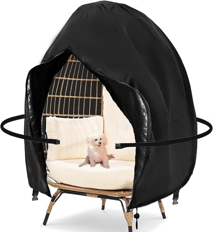 FLYMEI Egg Chair Cover Waterproof Double Egg Chair Covers for Outdoor Furniture 420D Patio Hanging Swing Chair Cover 91x80 inches, Black