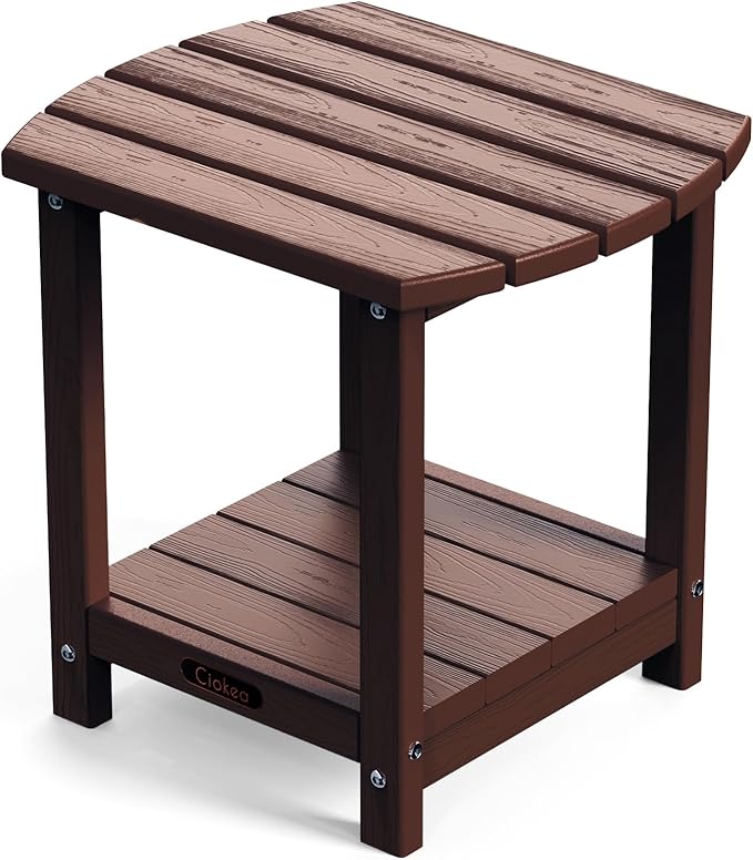 Ciokea Adirondack Outdoor Side Table, 2-Tier Sturdy Patio End Table Weather Resistant, Morden Side Table for Patio, Pool, Porch, Brown