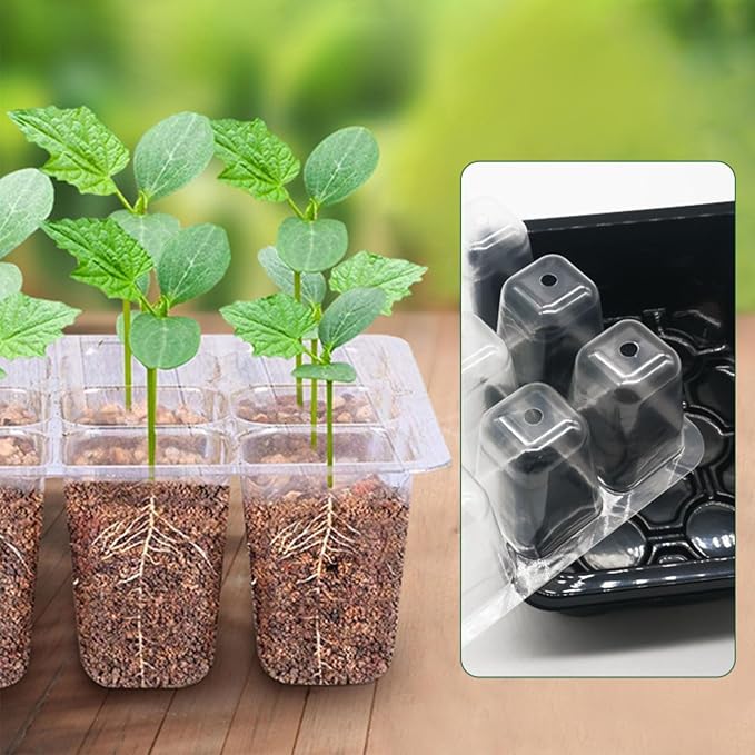 Seed Starter Trays, 72-Cell Seed Tray with LED Grow Lights, Adjustable Humidity Drainage, Germination with Transparent Domes for Succulent Herbs Plant Seedlings, Indoor Seedling Greenhouse, 6 Pack