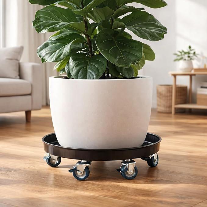 3 Packs Metal Plant Caddy with Wheels 13" Rolling Plant Stand Heavy Duty Plant Dolly with Casters for Indoor and Outdoor Large Planter Casters Potted Plant Mover,Black