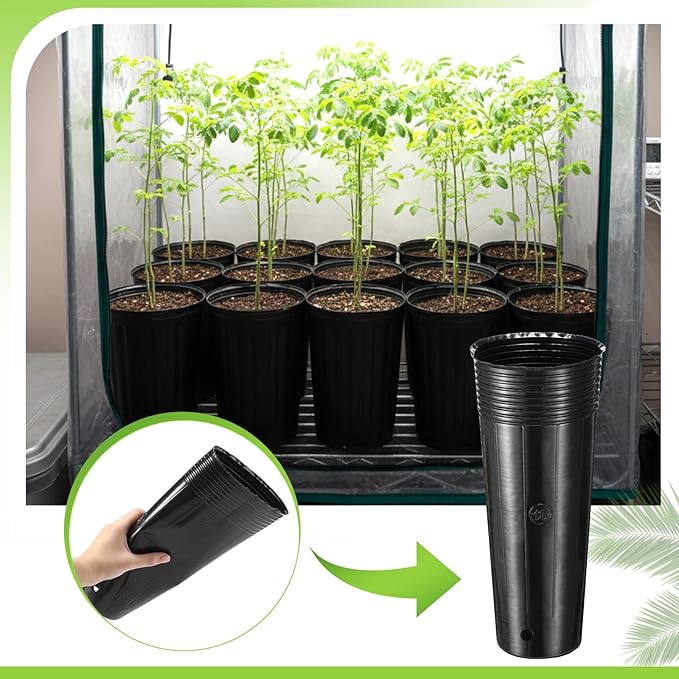 100 Pack Tall Tree Pot 11.8'' x 4.7'', Black Plastic Deep Nursery Pots, Soft Deep Seedling Pots for Seed Starting, Plant Starter Cups with Drainage Holes for Flowers, Cutting & Transplanting