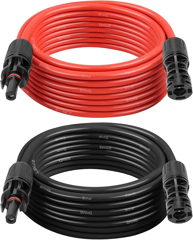 Solar Panel Extension Cable - 8AWG 20FT Solar Wire with Female & Male Waterproof Connector PV Wire for RV, Photovoltaic Systems, Home, Boat, Solar Panels, Car(20 Feet Red + 20 Feet Black)
