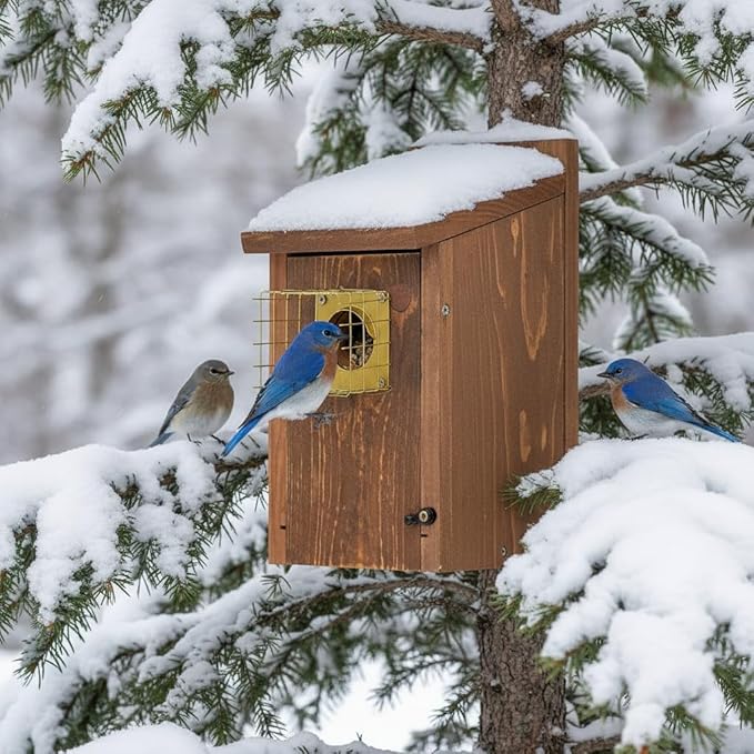 2pk Fortress Bluebird House for Outdoor Clearance - Metal Entry Cage, Mesh Base & Brass Guard - Cedar Bird House for Bluebirds, Finches, Patented Design, Weatherable 5 Years Usage, 6"x7", 2026 Updated
