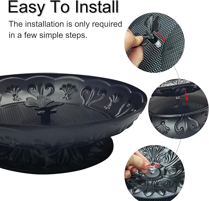 Ground Platform Bird Feeder Tray,11” Metal Large Standing Bird Feeder Mesh Seed Tray，for Outdoor Garden (Black-1 Pack)