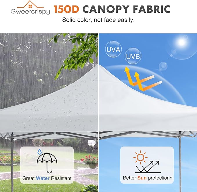 OLIXIS 10x10 Ft Pop Up Canopy Tent, Waterproof Portable Outdoor Shade Canopy with Sand Bags for Beach, Backyard Parties & Events, Pure White