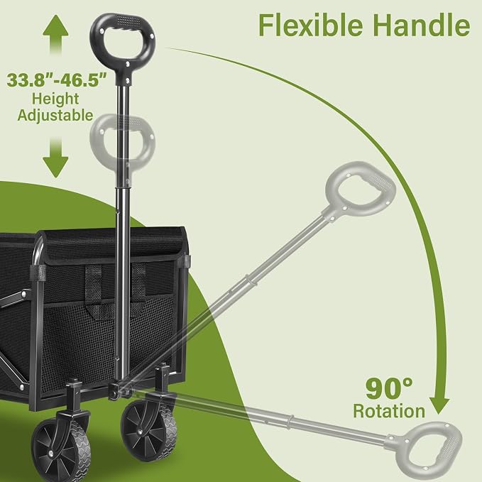 Wagons Carts Foldable, 500LBS Heavy Duty Collapsible Wagon with Wheels, Portable Foldable Wagon with Brake, for Grocery Shopping Camping Beach Garden Storage， Adjustable Handle & Large Capacity