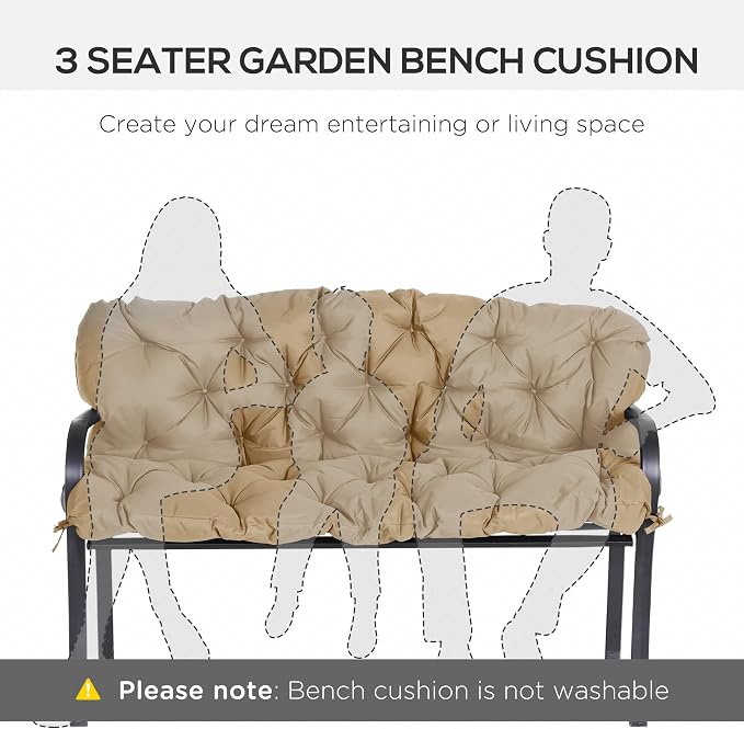 Outsunny 59" x 38" Tufted Bench Cushion for Outdoor Furniture, 3-Seater Replacement for Swing Chair, Patio Sofa/Couch, Overstuffed, Includes Backrest, Khaki