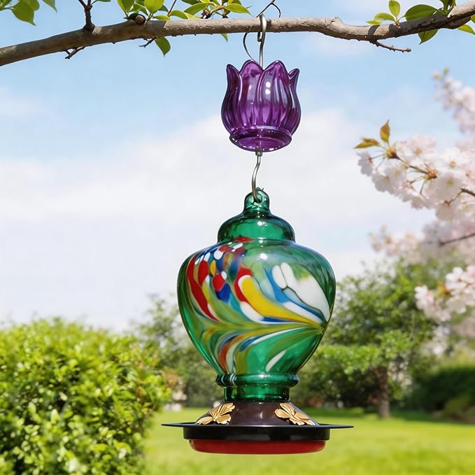 Glass Ant Moat for Hummingbird Feeder - 2PC x 3 OZ Purple Tulip Insect Guard with Large Capacity