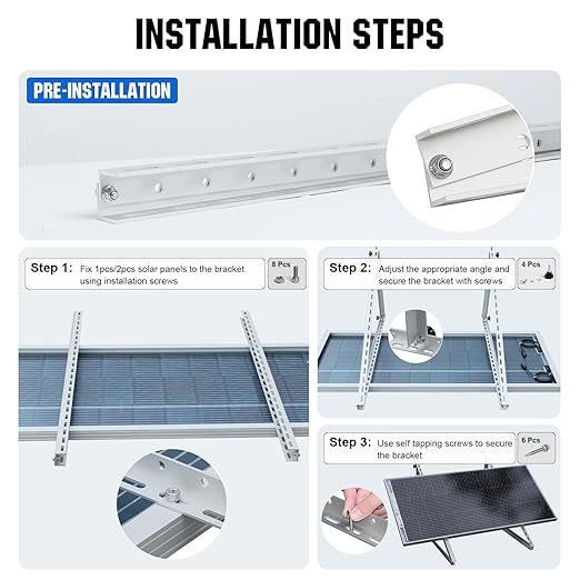ECO-WORTHY 2 Sets 45inch Solar Panel Mount Brackets Adjustable Tilt Mount Brackets, Suitable for 2-4pcs 100 200 300 400 Watt Solar Panel for Roof, RV, Boat, and Off-Grid