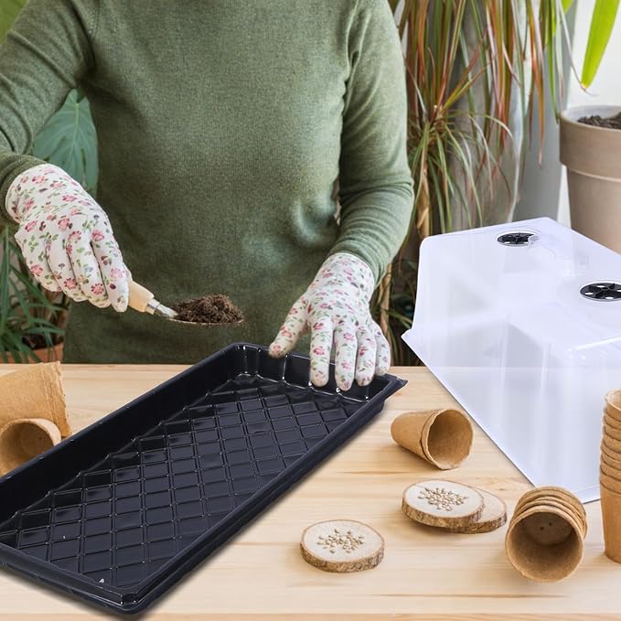 Vesici 10 Pack 1020 Plant Trays with Tall 7.87'' Humidity Domes Bulk Large Seed Tray with Handles 1020 Seed Starting Tray with Lid No Hole for Balcony Garden Seedling Planting Growing Seedling Starter