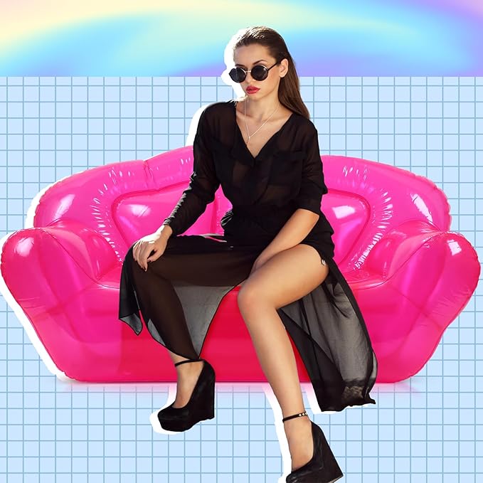 Kigley Inflatable Chair Blow Up Couches Transparent Inflatable Sofa Seat Yard Patio Portable Air Couch Furniture for Outdoor Indoor Camping Beach Room(Double Seat,Pink)