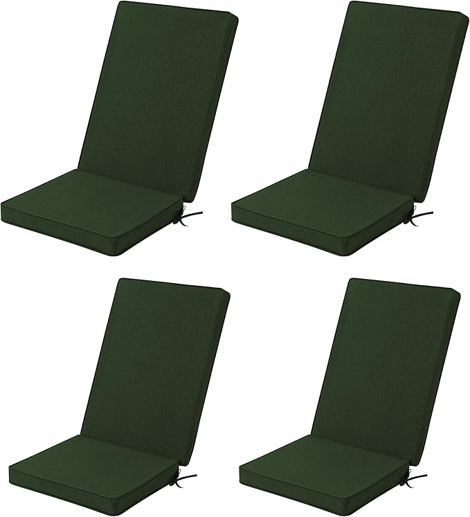 Adirondack Chair Cushions Set of 4 - Removable Covers, Water-Repellent & Fade-Resistant Faux Linen, Securing Straps, Non-Slip Bottom, Fit for Most Outdoor Adirondack & Rocking Chairs - Olive Green