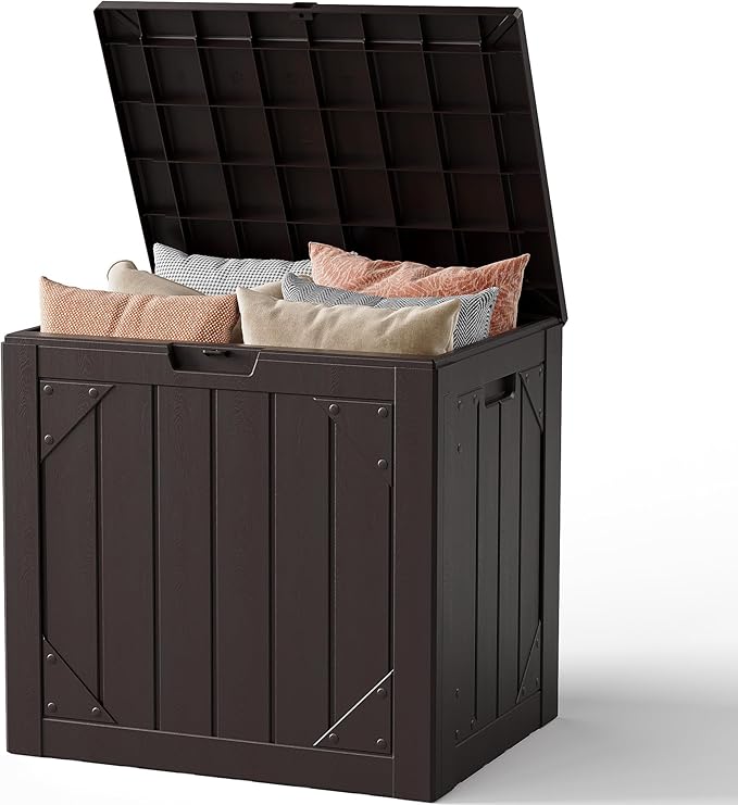 Outdoor Storage Box, 31 Gallon Lockable Waterproof Deck Storage Box, Yard Storage Bin, Suitable for Gardens, Brown