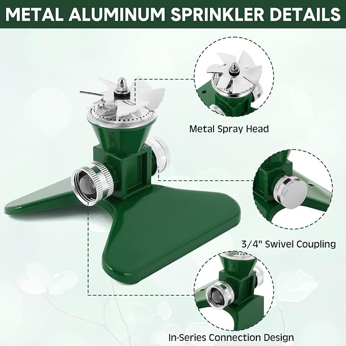 Teenyyou 2 Pcs 3 Arm Rotating Telescoping Sprinkler with Spike and 2 Pcs 360 Degree Rotation Garden Water Sprinklers Metal Lawn Sprinkler for Yard Garden up to 40 Inches for Large Area Coverage