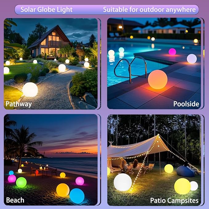 12-inch Dimmable Solar Globe Light, RGB 16 Color Changing Large Glowing Orb Light w/Remote, Waterproof Outdoor Solar Ball Lights with Ground Stake, Perfect for Backyard Garden Poolside
