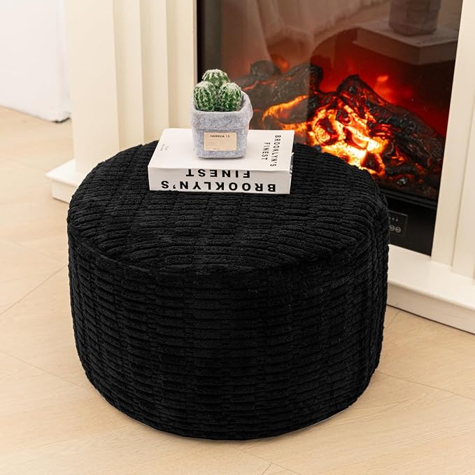 Ottoman Foot Rest, Home Decor, Bedroom Decor, Ideal for Living Room, Comfortable Floor Pouf,Ottoman Foot Rest for Armchair Bean Bag,Floor Cushion, Footstool, 12x20 Inch (Black Pouf With Filler)
