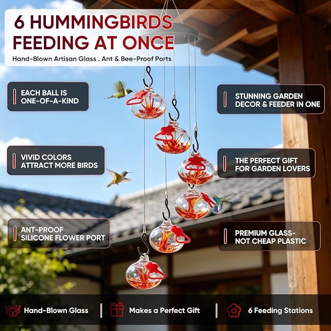 Headak Life Charming Wind Chimes Hummingbird feeders for Outdoors Hanging ant and bee Proof,Never Leak,Perfect Garden Decor for Outside(Tree of Life)