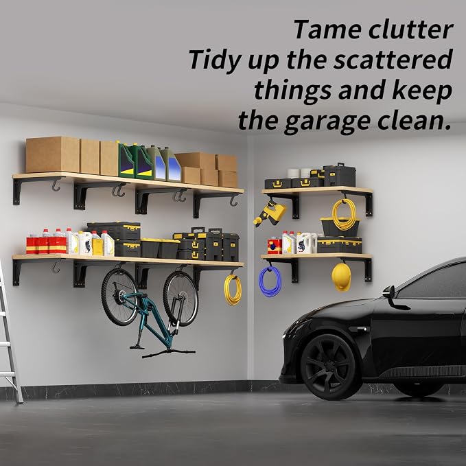 Garage Wall Shelving Heavy Duty with Hook Wall -Mounted Floating Shelf Holds Up to 500Lbs Garage Storage Rack for Organization & Storage Bins