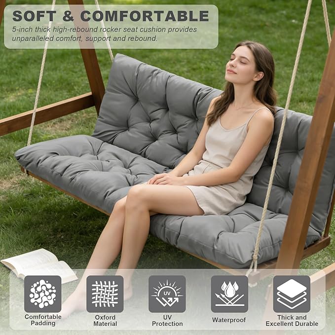 Porch Swing Cushions,Outdoor Cushions 3 Seater Replacement with Backrest, Waterproof Thickened Bench Cushion with Ties for Porch, Patio,Outdoor, Backyard and Garden (Light Gray 47 * 40 in)