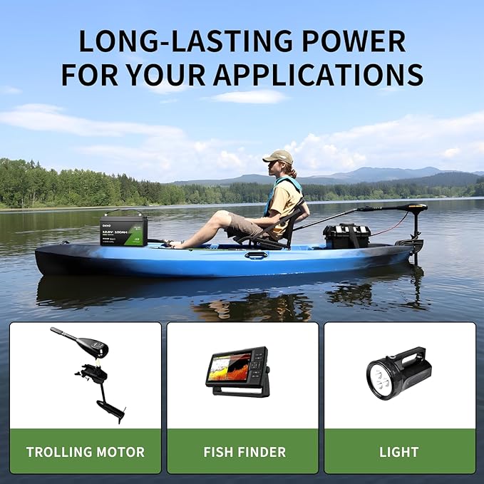 OKMO 12V 100Ah TM LiFePO4 Battery, 150A BMS with Bluetooth 1280Wh, 10 Years Lifetime 15000+ Deep Cycles,for Marine, RV, Trolling Motor, Boat, Camper, Low Temperature Protection