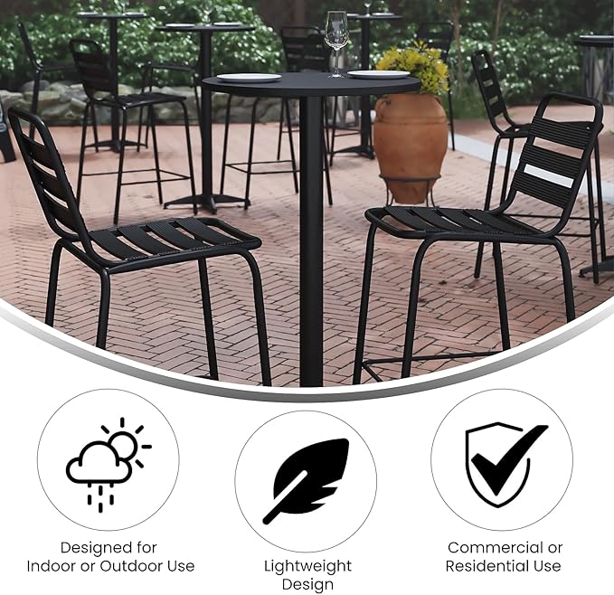 Flash Furniture Mellie 23.25" Round Aluminum Indoor-Outdoor Bar Height Table with Flip-Up Table, Black