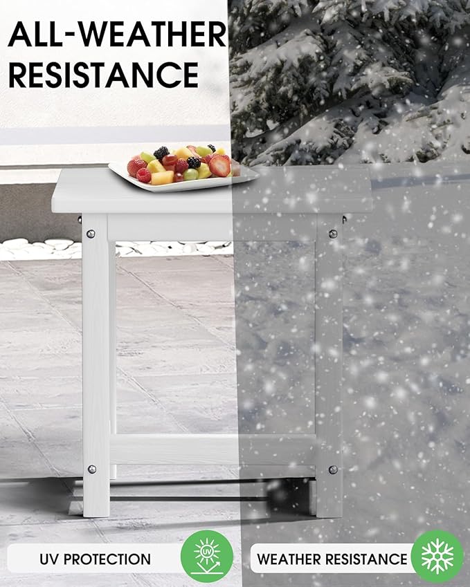 Outdoor Side Table – 17" HDPE Adirondack Side Table,Sturdy Small Outdoor Tables, Weather-Resistant & Easy Assembly Patio End Tables for Garden, Balcony, Porch & Poolside (White)