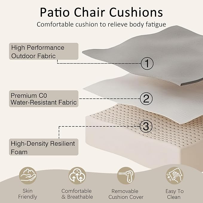 COZYVIDA Outdoor Deep Seat Cushion Set of 2, 22"x24" Seat & 23"x19" Back, C0 Water-Resistant Breathable Fabric, UV-Resistant 1000+ Hrs, 30D Foam with Recycled Fiber Fill,Putty