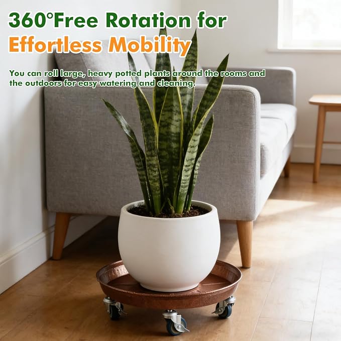 Planterhoma 3 Packs 16" Metal Plant Caddy with Wheels Extra-Large Rolling Plant Stand Heavy-Duty Plant Dolly with Casters Indoor Outdoor Wheeled Flower Pot Mover Rollers Garden Cart Trolley, Copper