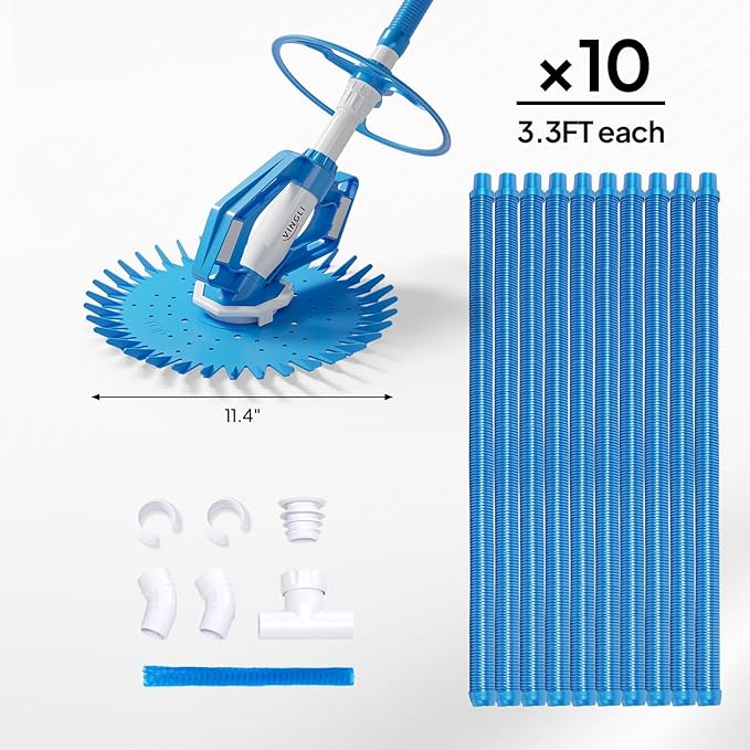 VINGLI Pool Vacuum Cleaner Automatic Sweeper Swimming Pool Creepy Crawler Vacuum with 33FT Hoses (Light Blue&White)