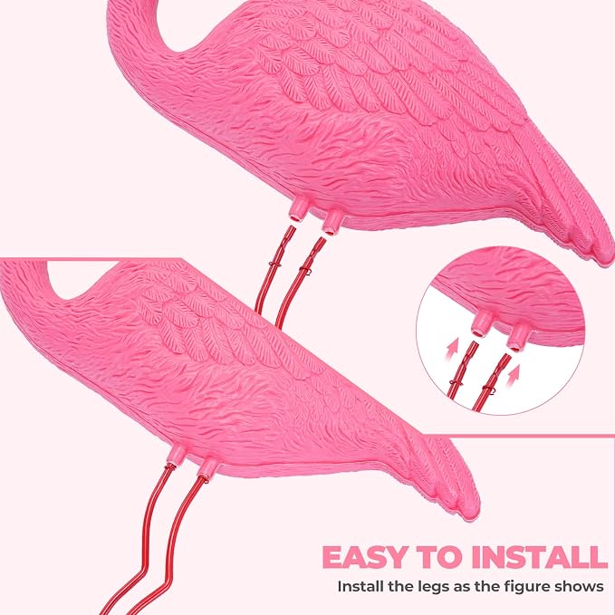 Ohuhu Family Flamingo Yard Ornaments, Set of 3 (32", 31", 19") Bright Pink Flamingos Ornaments with Metal Feet Stakes for Garden Yard Patio Party Decoration, Outdoor Decor Gardening