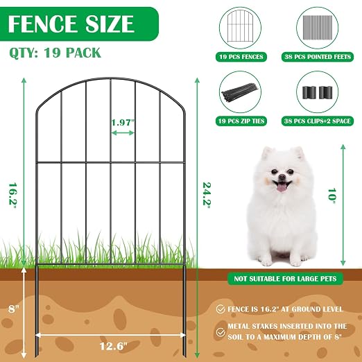 Plastic Interlocking Deck Tiles, 12"x12"(Pack of 9)-Decorative Garden Fence 19 Panels, Total 20ft (L) x 24in (H) Rustproof Metal Wire Fencing Border Animal Barrier